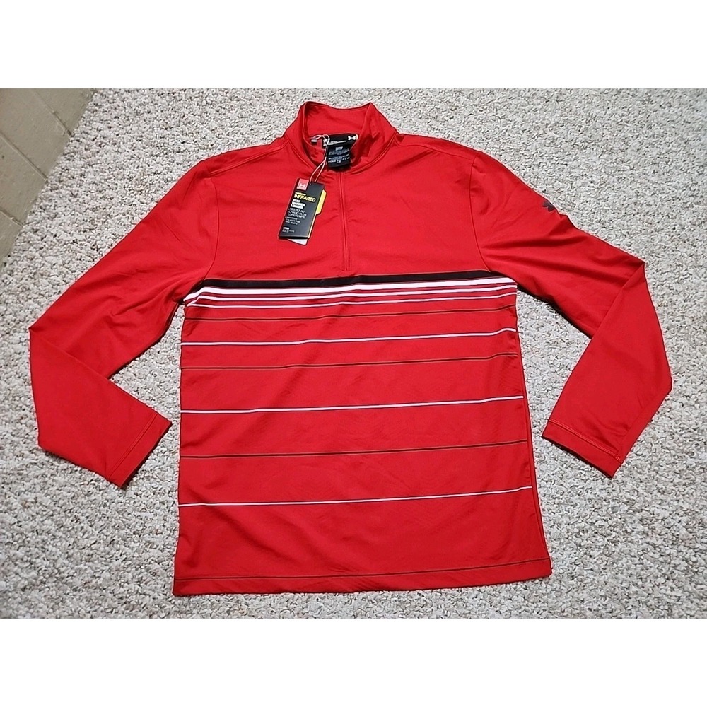 UNDER ARMOUR Golf Infrared Coldgear Loose 1/4 Zip Pullover Red Striped Small NWT